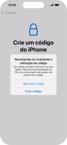 Se desativar a função, prima Não usar código.