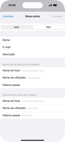 Prima Nome do host e insira pop.vodafone.pt.
