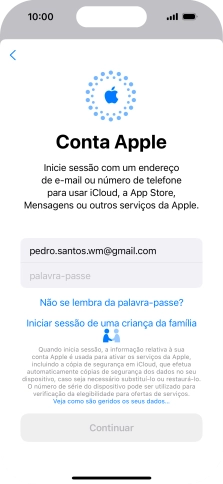 Prima palavra-passe e introduza a password do ID Apple.