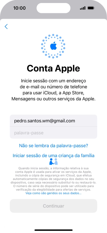 Prima palavra-passe e introduza a password do ID Apple.