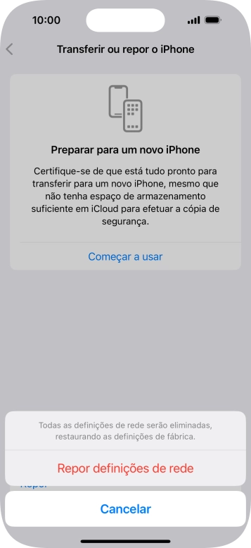 Prima Repor definições de rede.