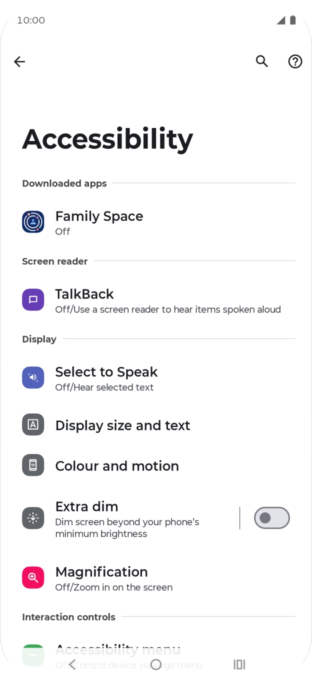 Press TalkBack and follow the instructions on the screen to select the required settings.