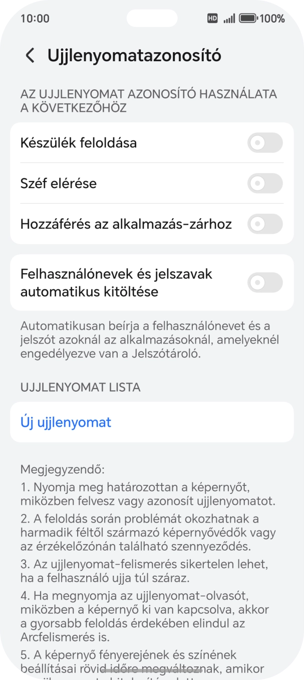 Válaszd az Új ujjlenyomat lehetőséget.