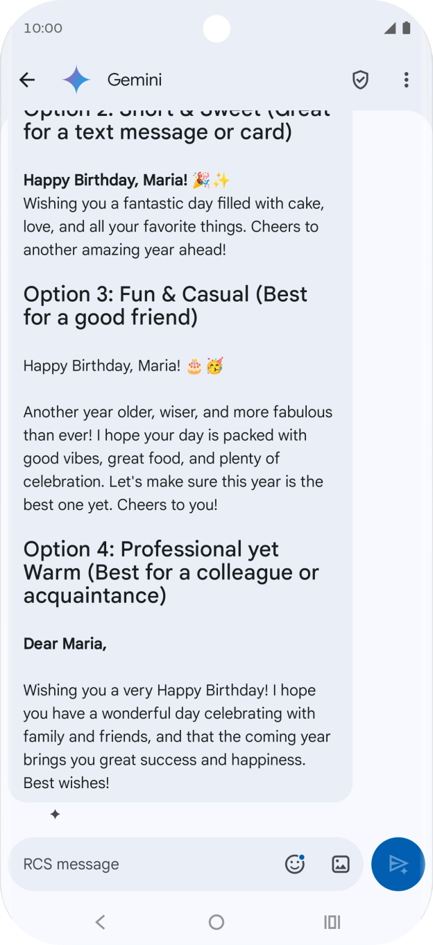 The text suggestion from Gemini is displayed.