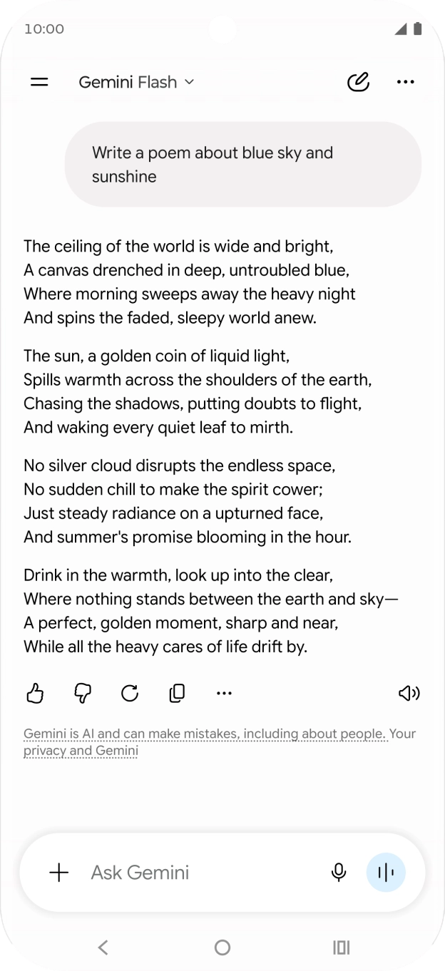 You can ask Gemini to generate a text based on your description.