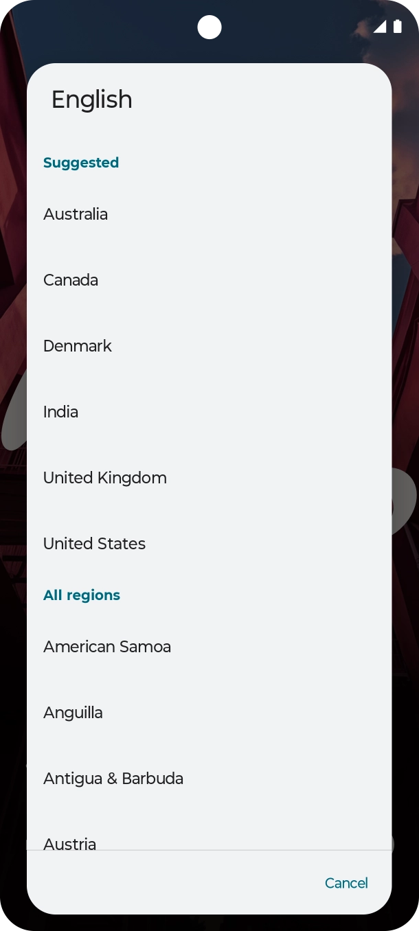 Press the required country or area. Press the required country or area.