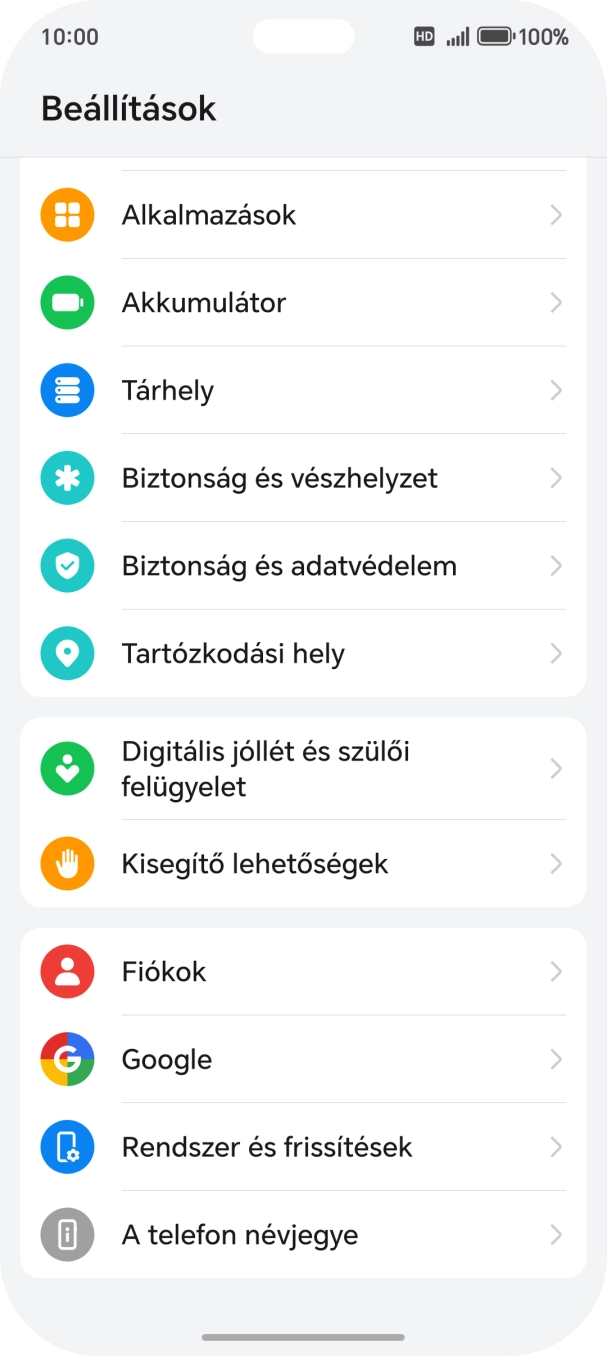 Válaszd a Fiókok lehetőséget.