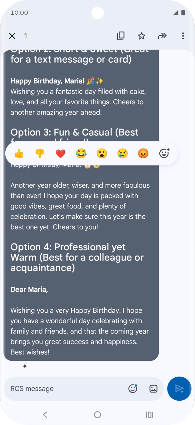 Press and hold the text suggestion from Gemini. Follow the instructions on the screen to use the text suggestion.