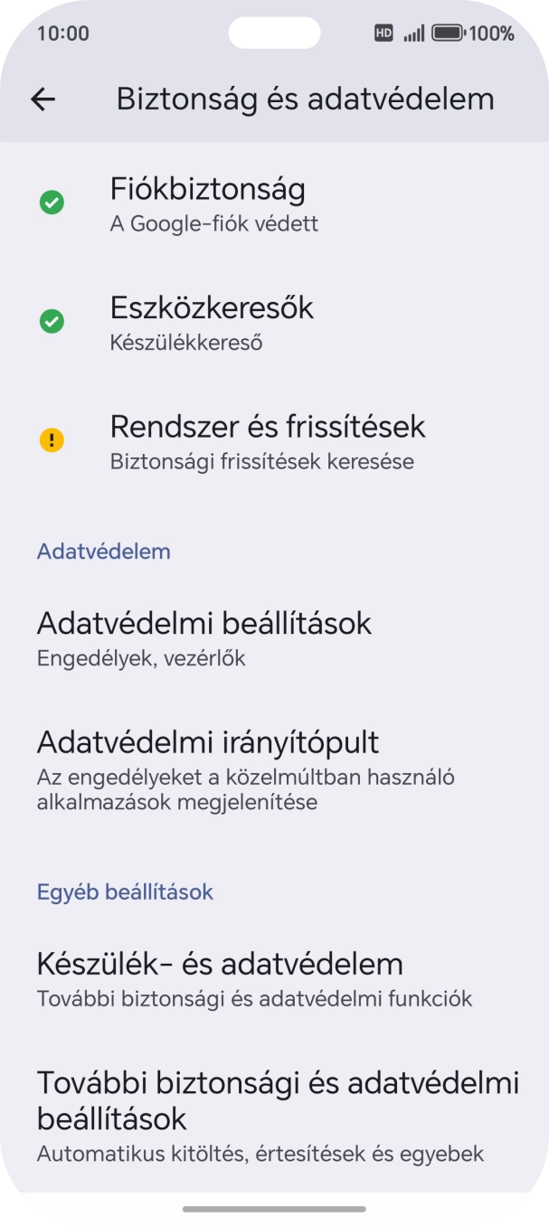 Válaszd a További biztonsági és adatvédelmi beállítások lehetőséget. Válaszd a További biztonsági és adatvédelmi beállítások lehetőséget.