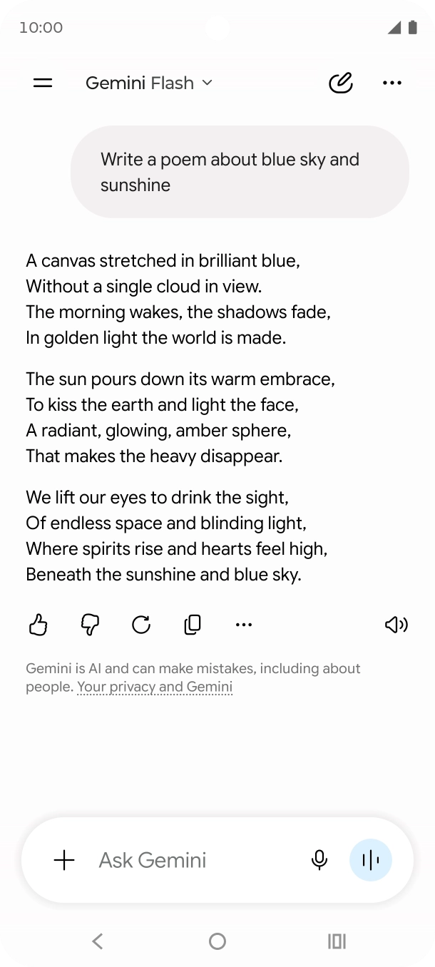 You can ask Gemini to generate a text based on your description.