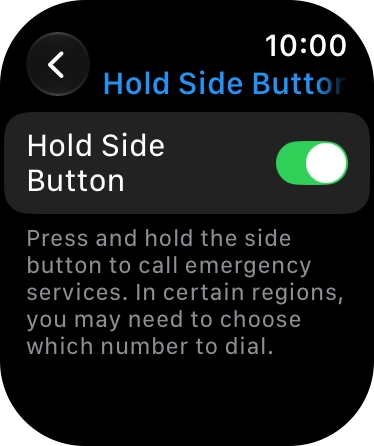 Press the indicator next to 'Hold Side Button' to turn the function on or off.