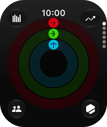 The screen will tell you how far you are from completing your daily activity goals. When the coloured rings are closed, you've reached the goals of your daily activity.