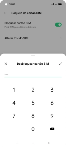 Introduza o código PIN e prima o ícone para aceitar.