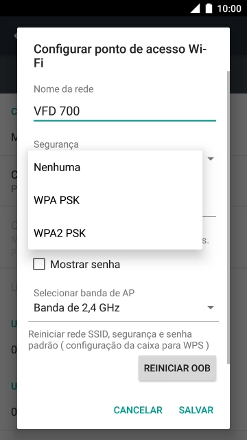 Prima WPA2 PSK para proteger o hotspot Wi-Fi com uma password.