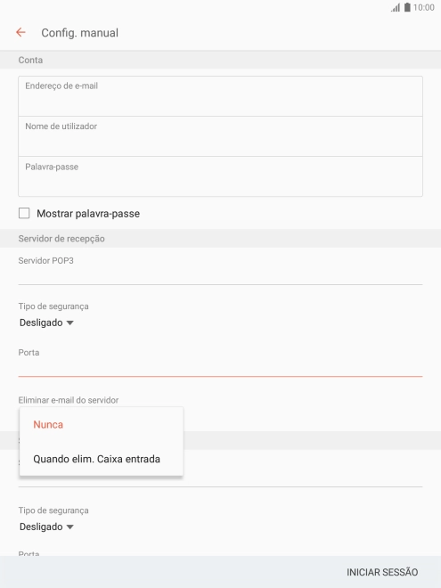 Prima Nunca para manter os e-mails no servidor quando estes são apagados no tablet.