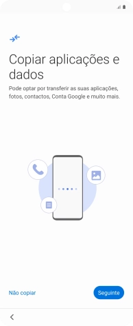 É possível transferir conteúdo de outro telefone quando o telefone for ativado antes da primeira utilização e quando o telefone tiver sido reiniciado. Quando esta imagem for mostrada no ecrã, o telefone está pronto para transferir conteúdo de outro telefone.