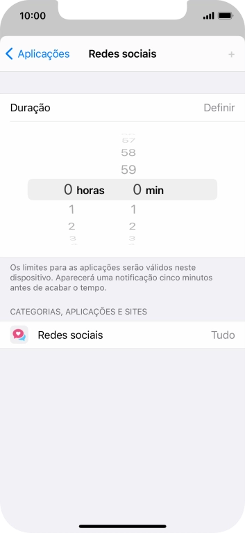 Defina o limite de tempo pretendido para uso da categoria selecionada.