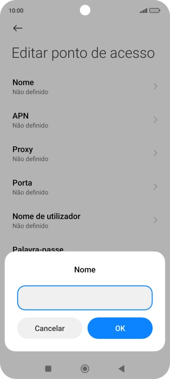 Introduza Vodafone Internet e prima OK.