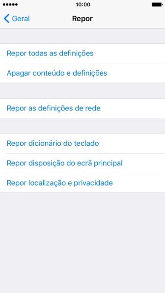 Prima Repor todas as definições.