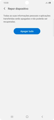Prima Apagar tudo. Aguarde um momento enquanto o telefone restabelece as definições originais. Siga as indicações no ecrã para configurar o telefone de modo que este fique pronto a ser utilizado.