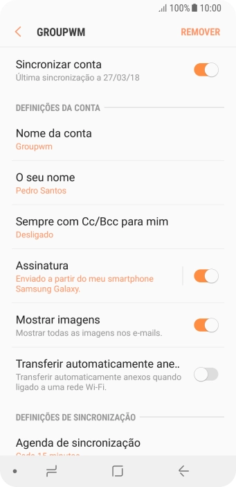 Prima Nome da conta e introduza o nome pretendido da conta de e-mail.
