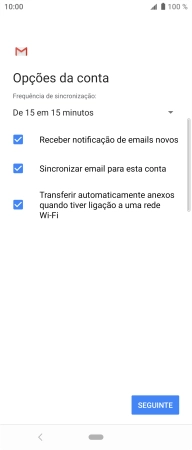 Se o ecrã mostrar esta imagem, a sua conta foi identificada e configurada automaticamente. Siga as indicações no ecrã para introduzir informações adicionais e concluir a configuração.