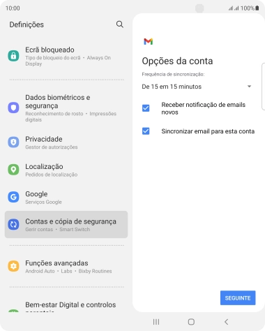 Se o ecrã mostrar esta imagem, a sua conta foi identificada e configurada automaticamente. Siga as indicações no ecrã para introduzir informações adicionais e concluir a configuração.