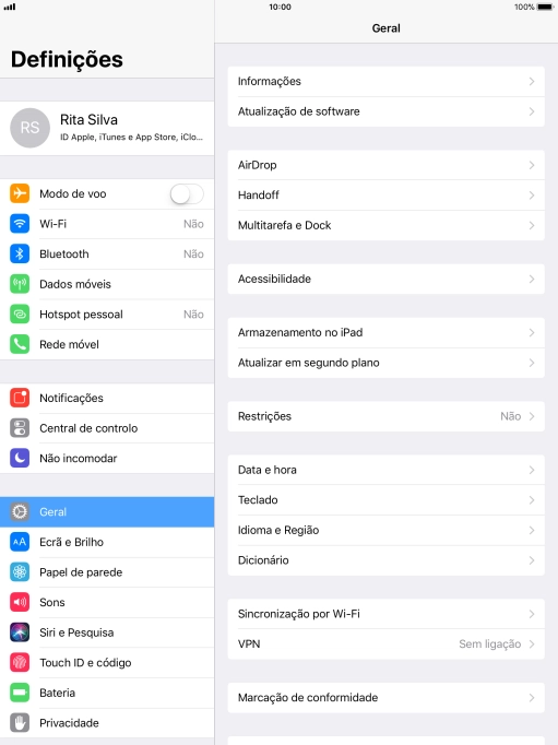 Prima Iniciar sessão no iPad.
