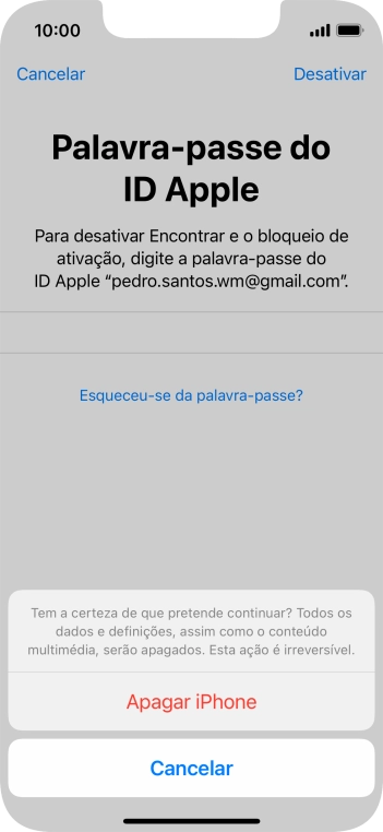 Introduza a password do ID Apple e prima Apagar iPhone. Aguarde um momento enquanto o telefone restabelece as definições originais. Siga as indicações no ecrã para configurar o telefone de modo que este fique pronto a ser utilizado.