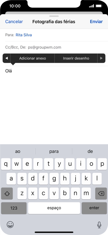 Prima Adicionar anexo e siga as indicações no ecrã para anexar um documento.