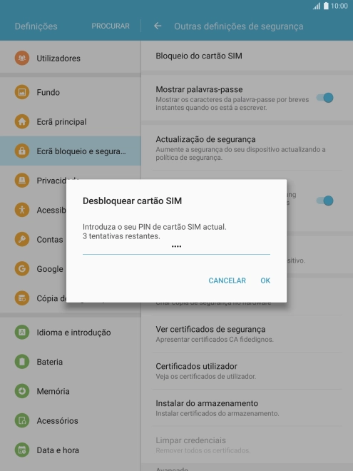 Introduza o seu código PIN e prima OK.