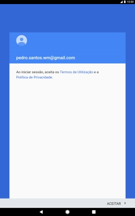 Prima ACEITAR e siga as indicações no ecrã para escolher as definições da conta Google.