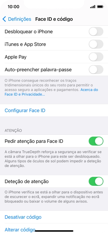 Prima Desativar código, e introduza o código de bloqueio.