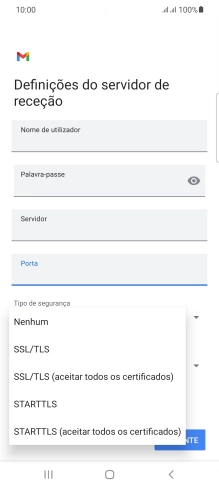 Prima SSL/TLS para ativar a função.