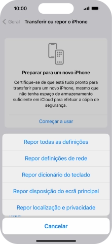 Prima Repor todas as definições.