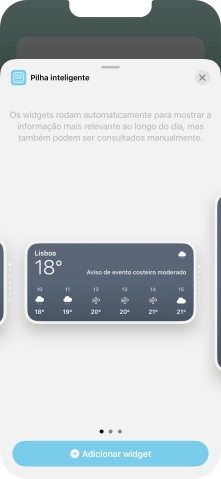 Para escolher a dimensão pretendida para o widget, deslize o dedo para a direita ou para a esquerda sobre o ecrã.