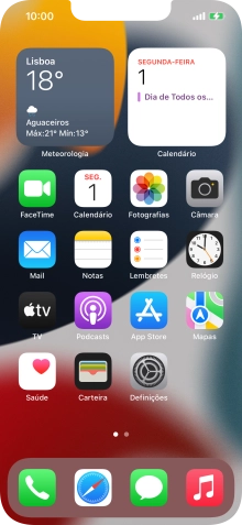 Quando o ícone de bateria em carregamento for mostrado no ecrã, a bateria está em carregamento.