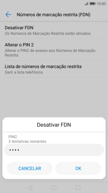 Introduza o código PIN2 e prima OK.