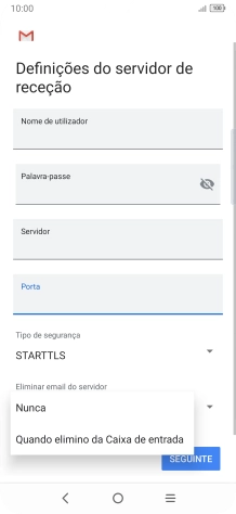Prima Nunca para manter os e-mails no servidor quando estes são apagados no telefone.