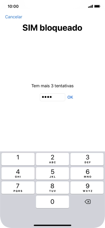 Se o cartão SIM estiver bloqueado, deve introduzir o código PIN e premir OK.