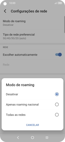 Prima a definição pretendida para ativar ou desativar a função.