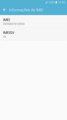 O código IMEI é mostrado no ecrã.