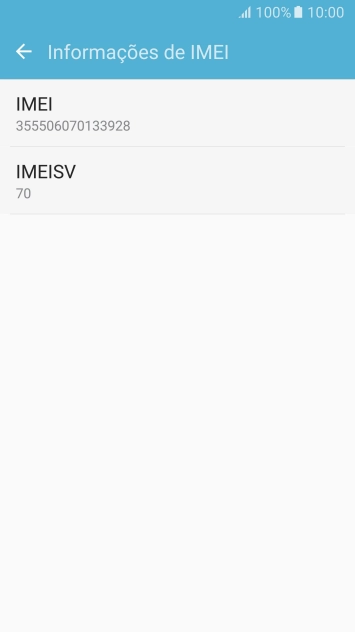 O código IMEI é mostrado no ecrã.