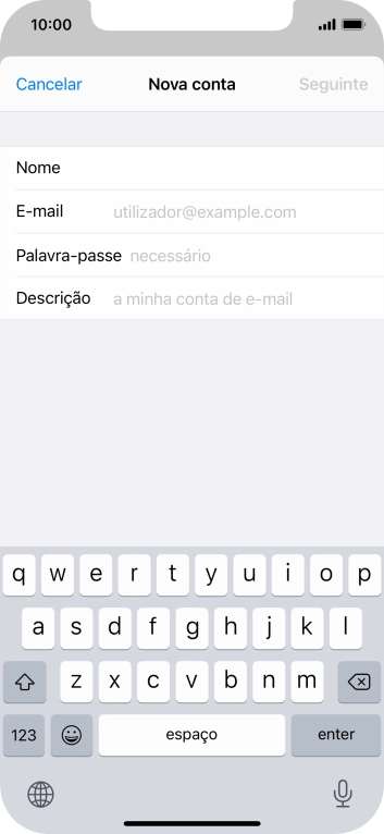 Prima E-mail e introduza o seu endereço de e-mail.