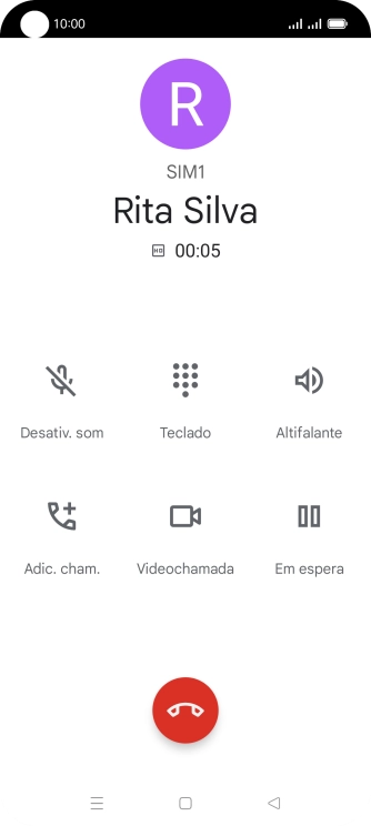 Prima o ícone para terminar a chamada.