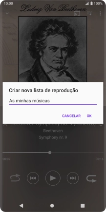 Introduza o nome pretendido para a lista de reprodução e prima OK.