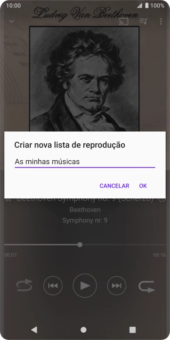 Introduza o nome pretendido para a lista de reprodução e prima OK.