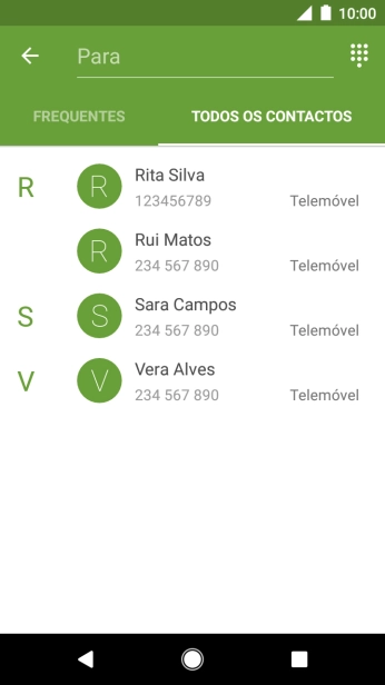 Prima a caixa de pesquisa e introduza as primeiras letras do nome do destinatário.
