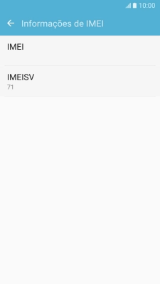 O código IMEI é mostrado no ecrã.
