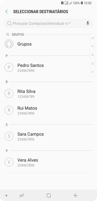 Prima a caixa de pesquisa e introduza as primeiras letras do nome do destinatário.